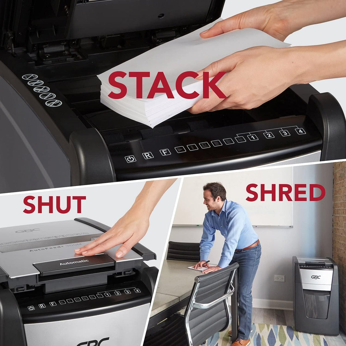 Auto Feed 300 Sheet Capacity Micro-Cut Paper Shredder A480921