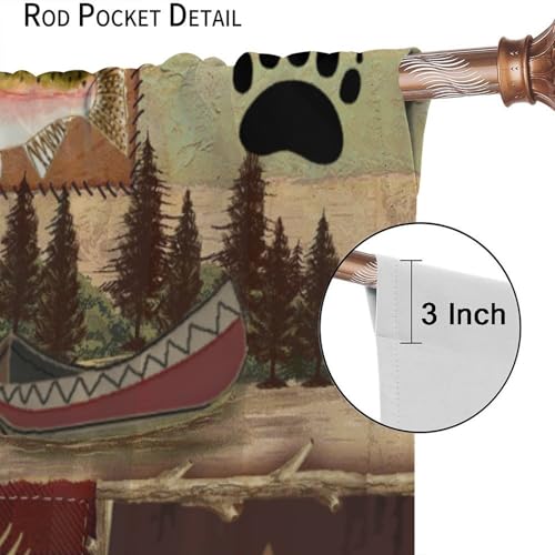 Rustic Bear Moose Deer Curtains, Retro Pine Tree Cabin Country Lodge Camping Window Treatments Vintage Tribal Aztec Abstract Geometric Blackout Window Drapes 42x63in T278