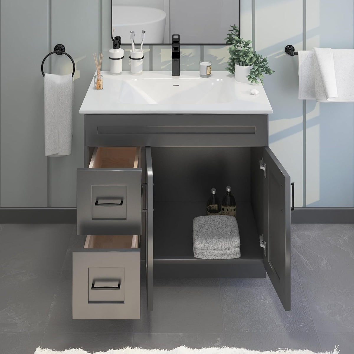 Gray Shaker Bathroom Vanity Sink Base with Drawers 36 in Cabinet M810