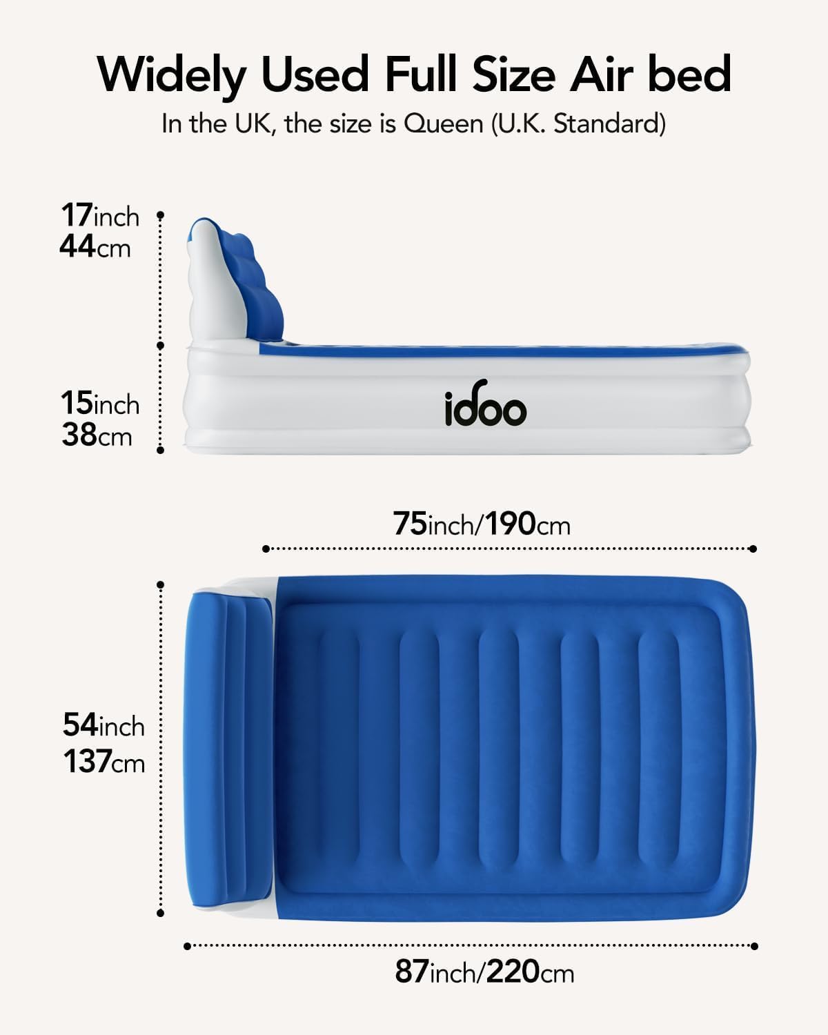 15" Blue Full Size Air Mattress with Built in Pump B355577