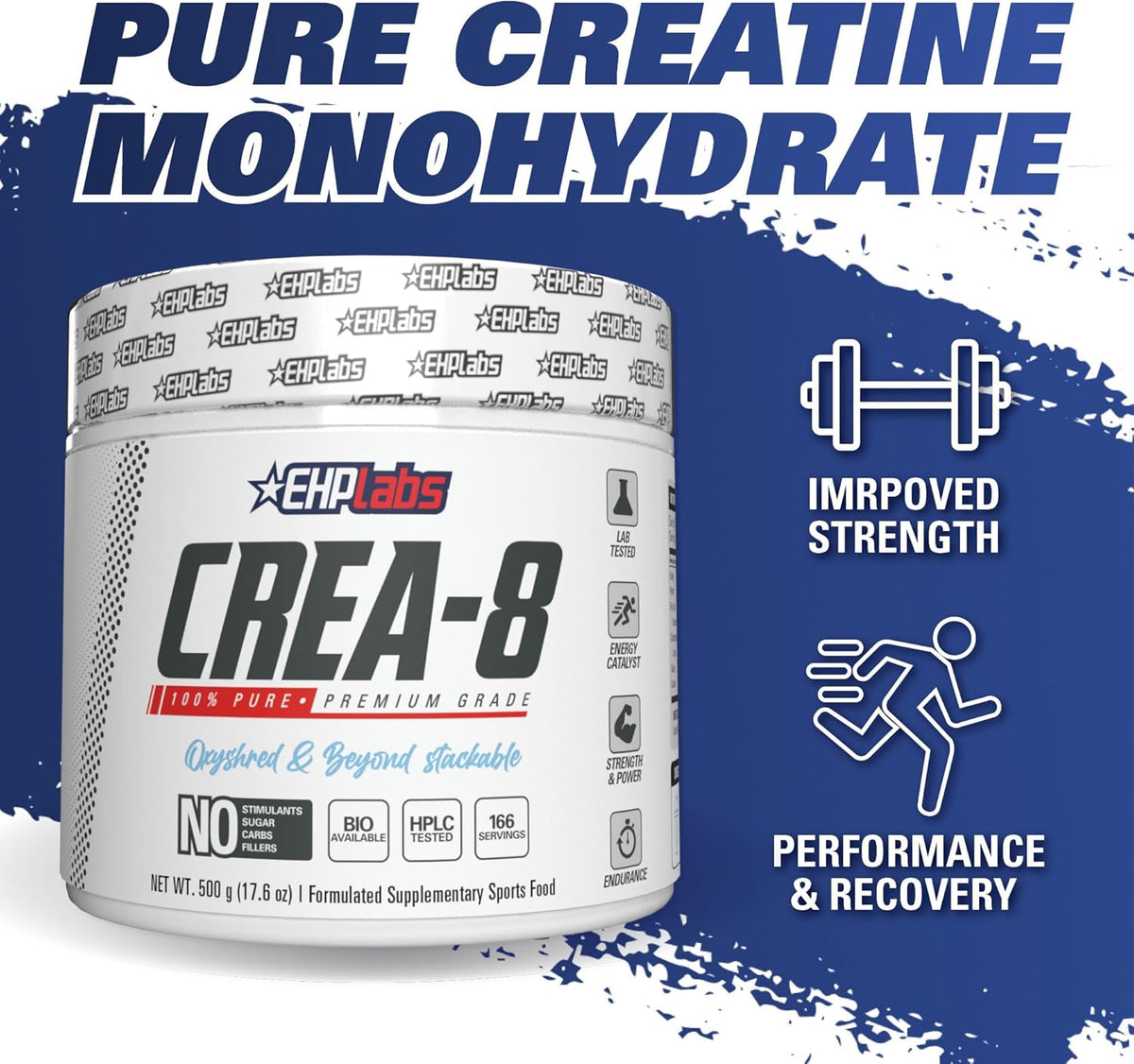 Creatine Monohydrate Powder, Unflavored - 100 Servings (500g) Y97594