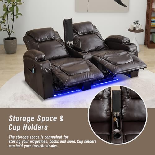 Brown Electric Power Loveseat Recliner Chair with Storage Armrest R7681