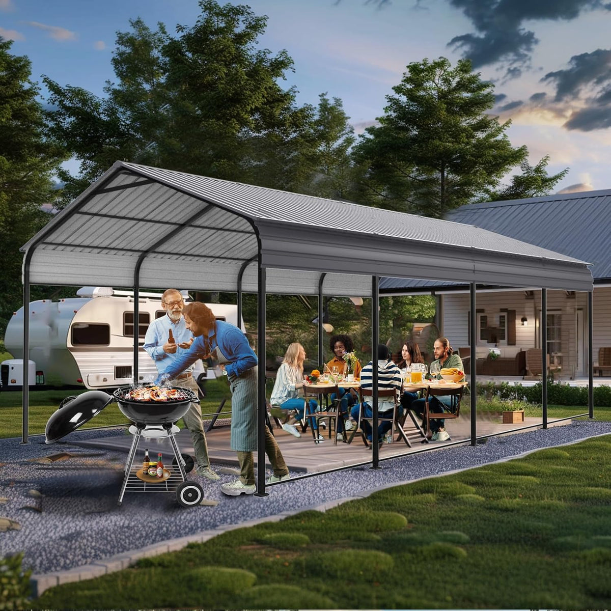 Gray Heavy Duty Metal Carport Canopy 10 x 20 ft B395