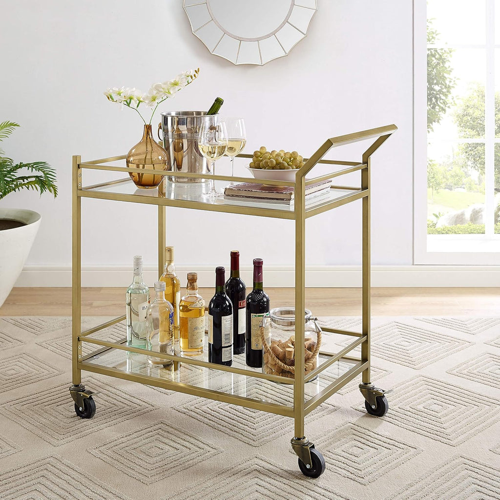 Gold and Glass Rolling Bar Cart S117548