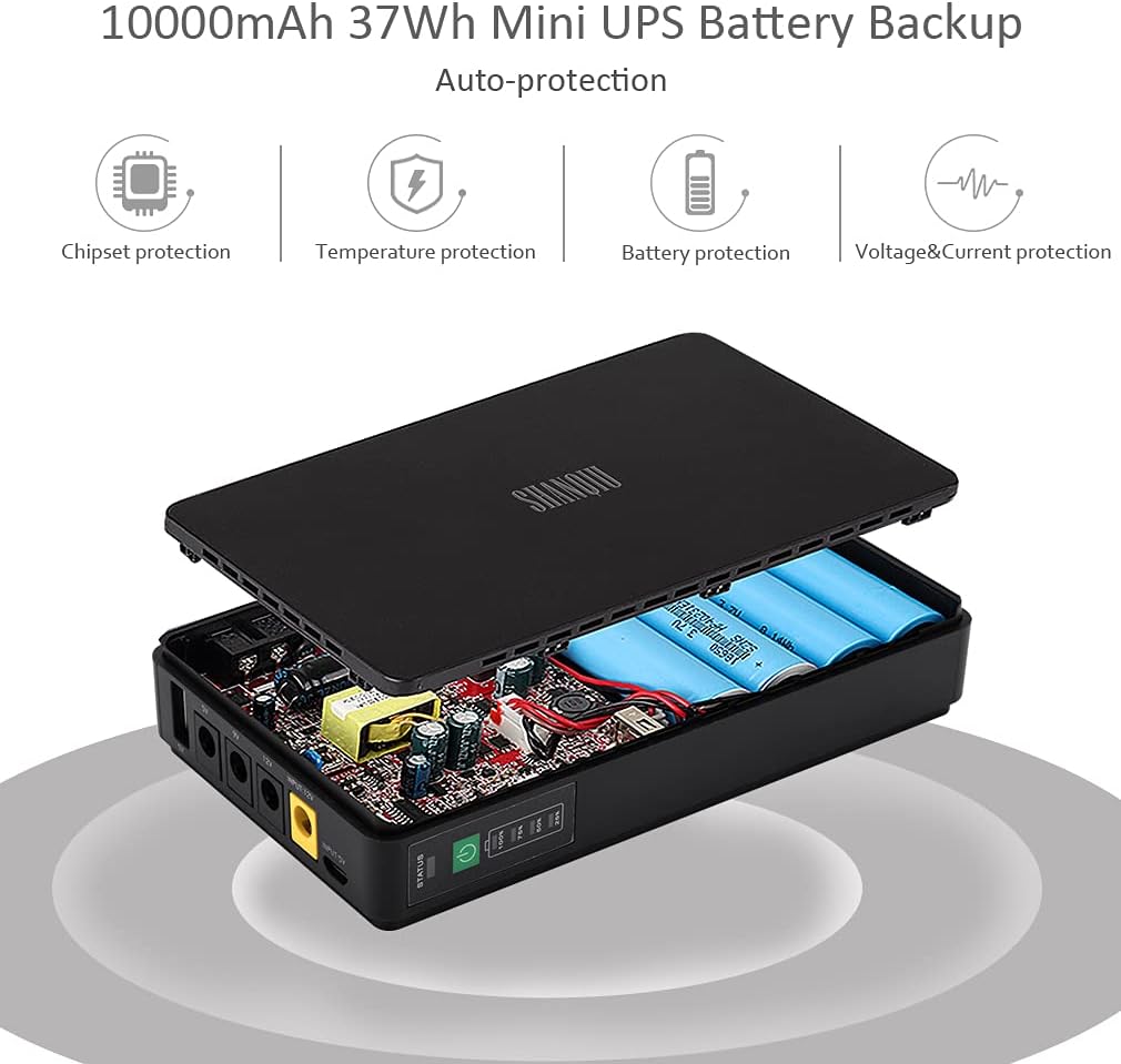 Mini UPS Battery Backup Uninterruptible Power Supply with 10000mAh Power Bank L966178