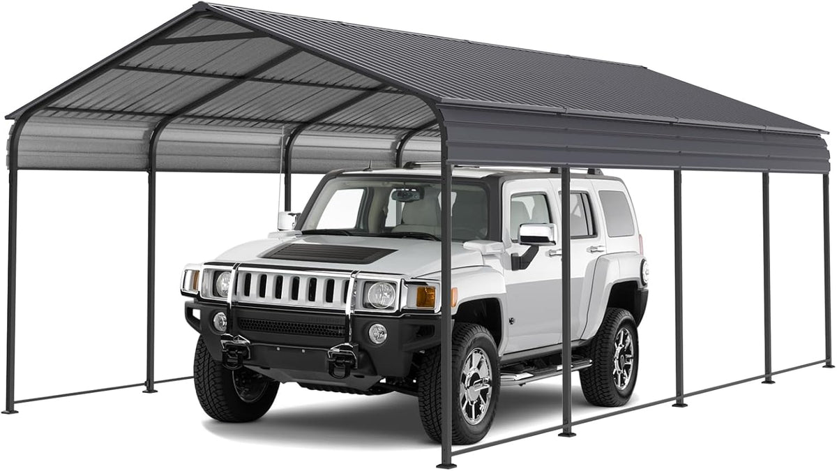 Gray Heavy Duty Metal Carport Canopy 10 x 20 ft B395