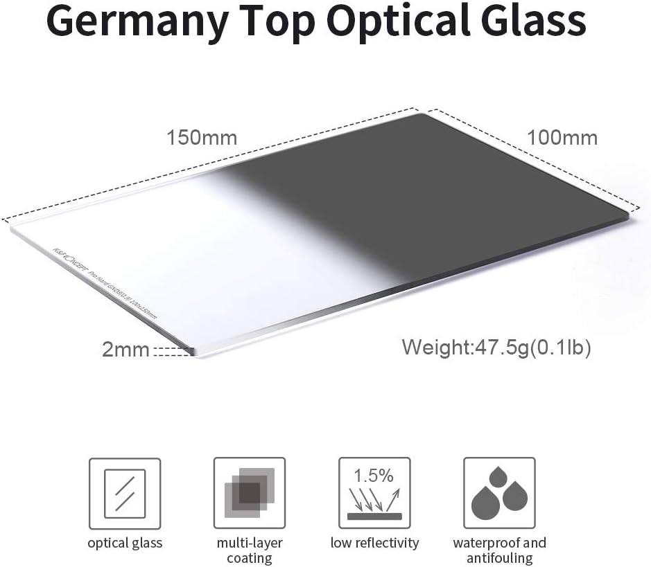 Hard Graduated ND8 100mm x 150mm Multi-Coated Optical Glass GND8 (0.9) Neutral Density Filter B518193