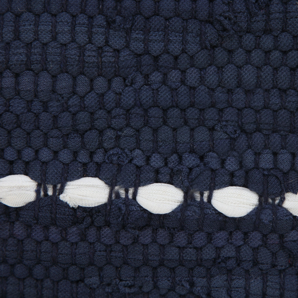 Navy Blue White Striped Jute Lumbar Throw Pillow U751851