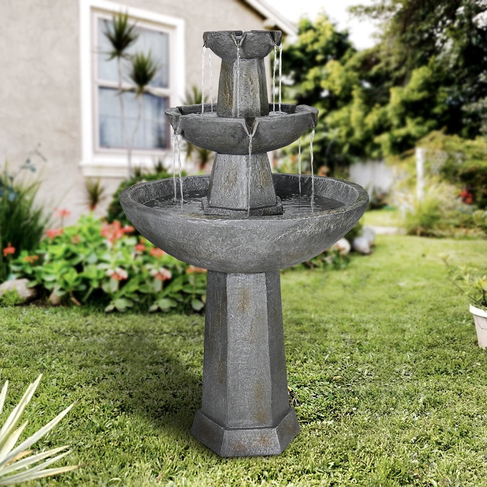 3 Tier Freestanding Waterfall Fountain with Bird Bath X90204