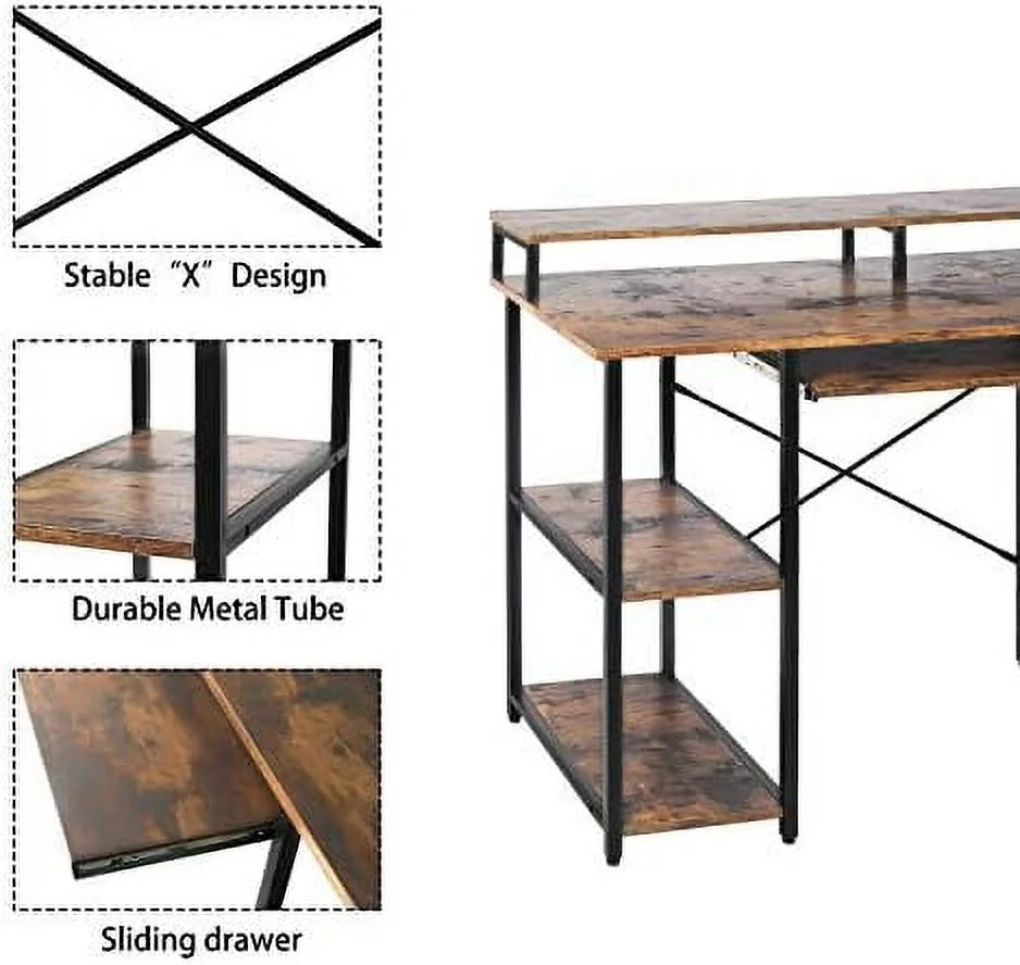 Computer Desk with Keyboard Tray, Hutch, Bookshelf, CPU Stand, Monitor Stand U7573