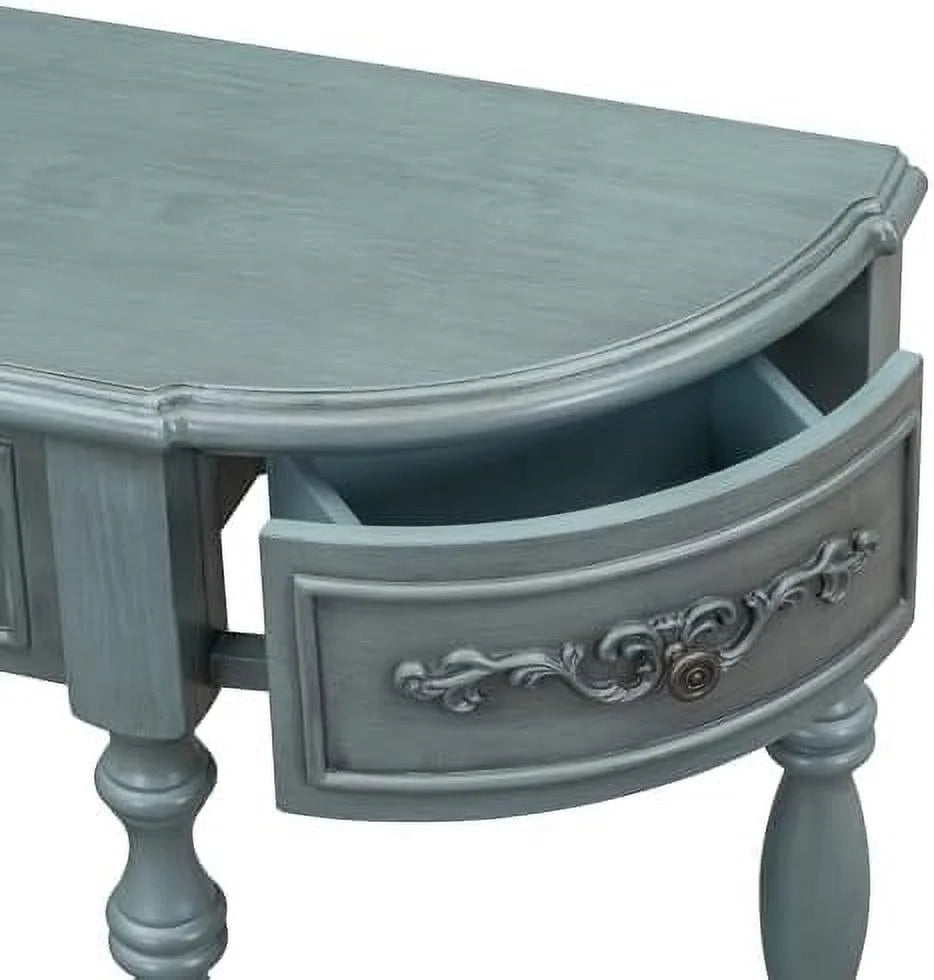 Retro Curved Console Table with 2 Top Drawers and Solid Wooden Frame W69622
