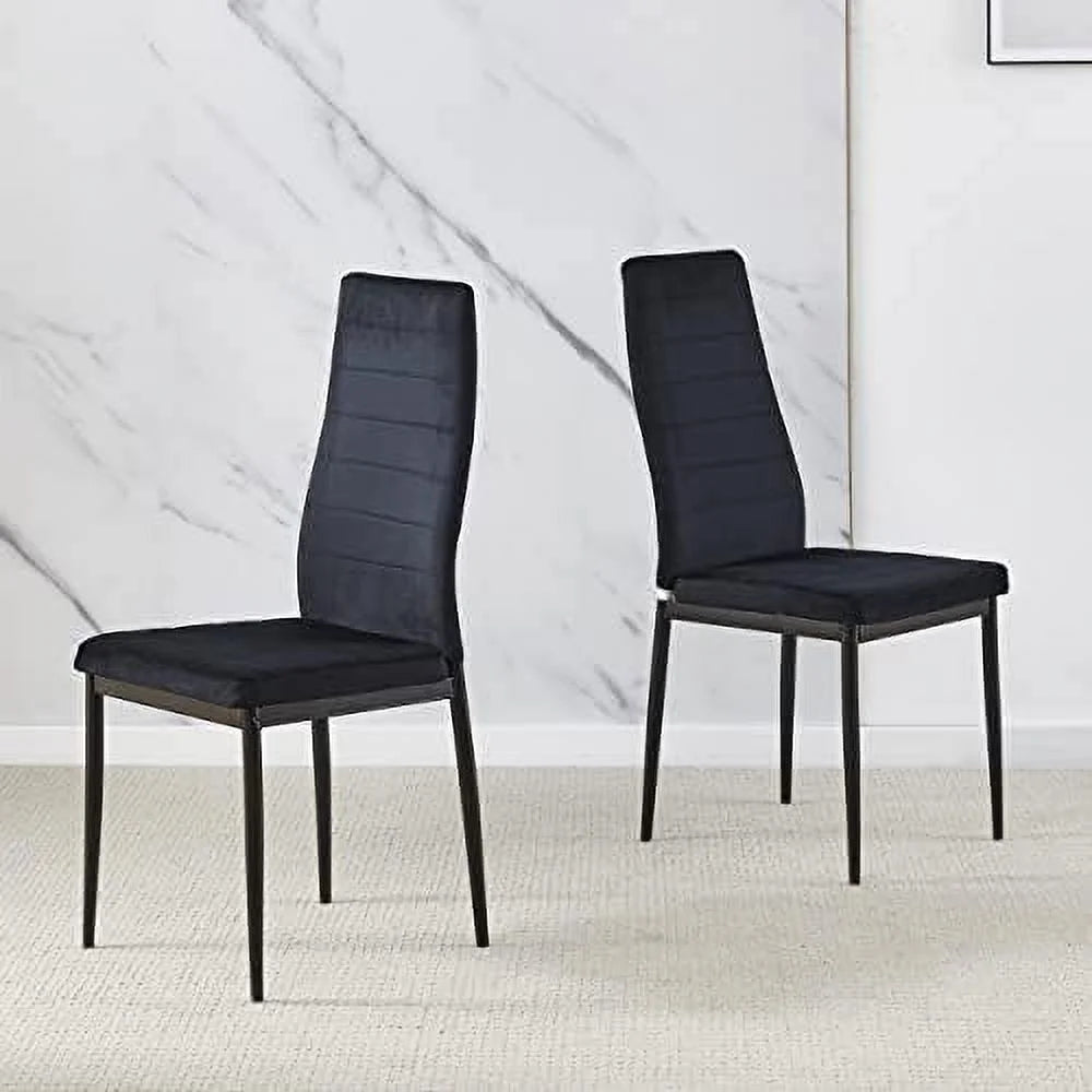 Rectangular Dining Table Chair Set with Glass Stainless Steel Legs E488