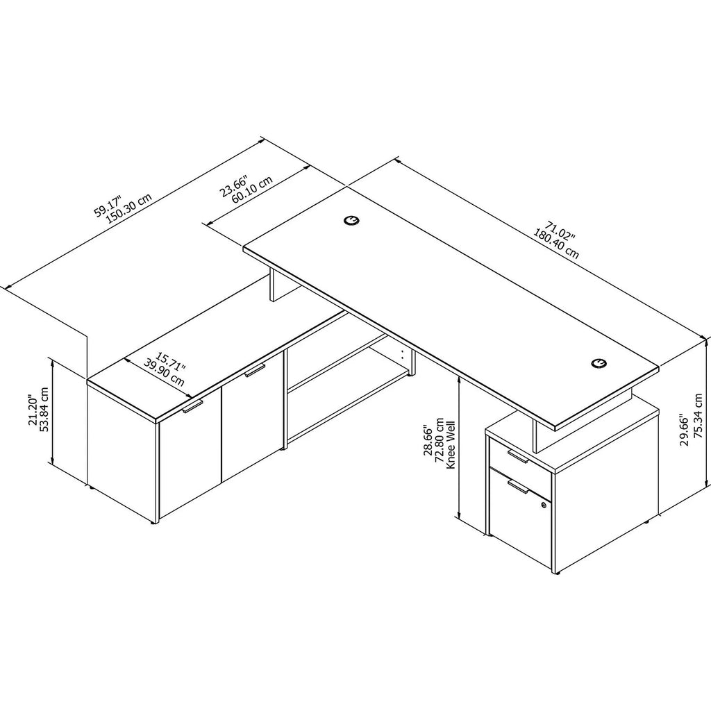 72W L Shaped Desk in White and Storm Gray A603158