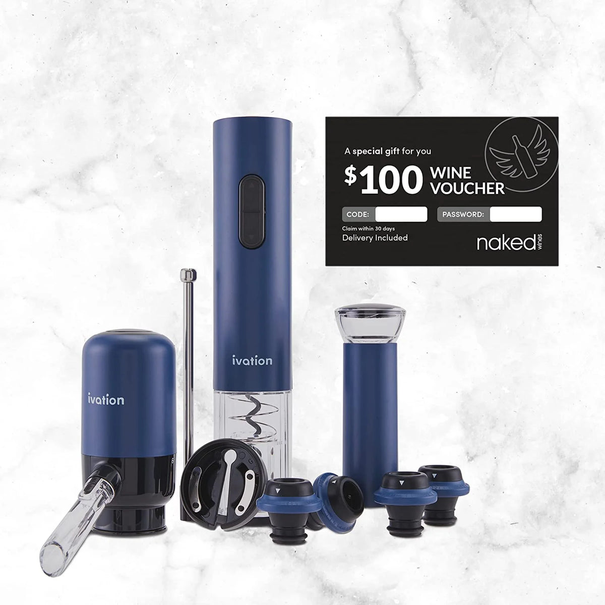 Wine Accessory Kit with Electric Bottle Opener, Aerator Dispenser, Preserver Pump, Cork Stoppers & Foil Cutter D1721