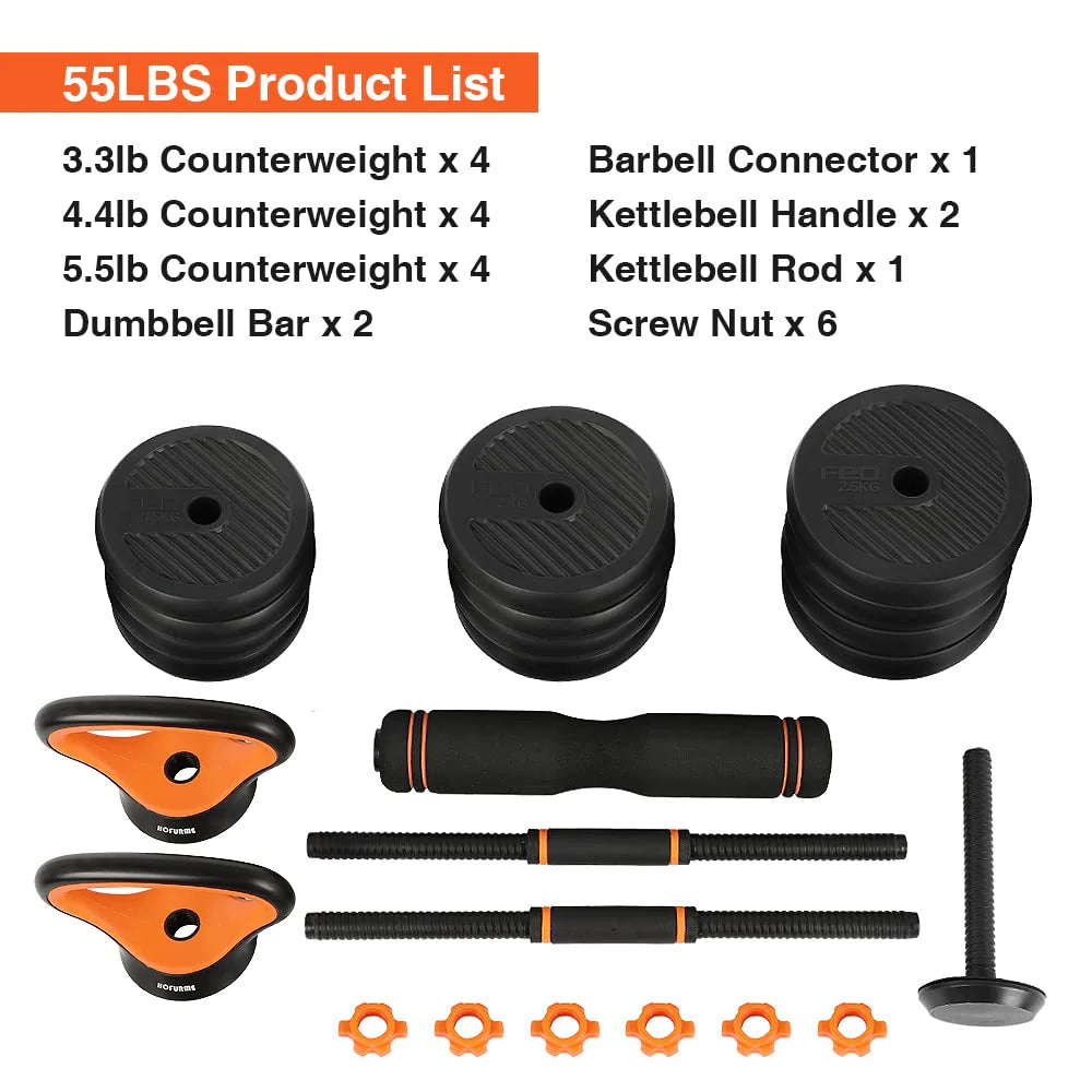 55lb Adjustable Dumbbell, Barbell, and Kettlebell Set T507159