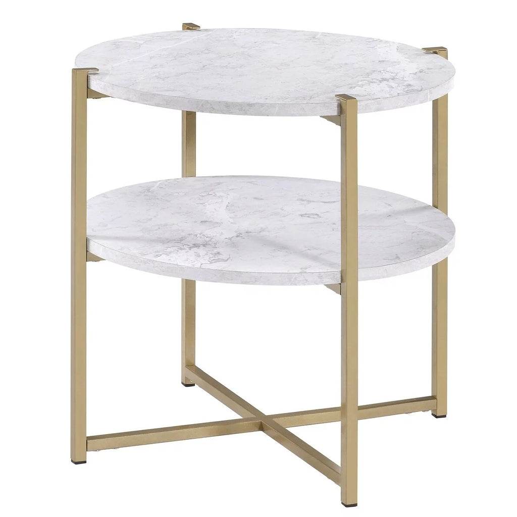 Round Wood and Metal End Table in Gold W622