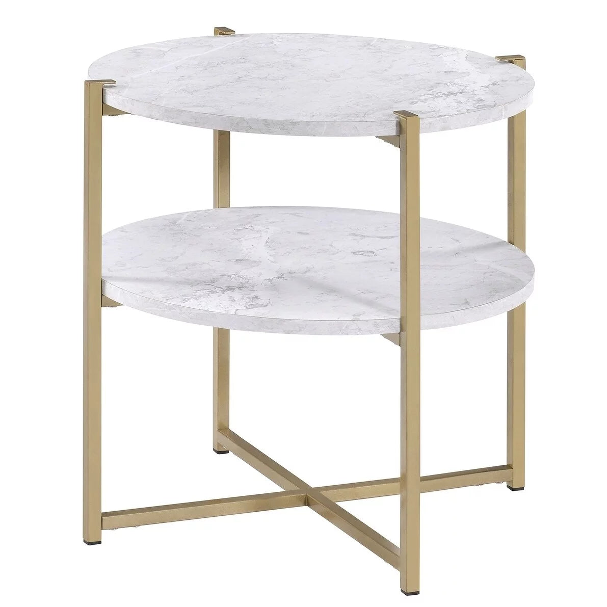Round Wood and Metal End Table in Gold W622