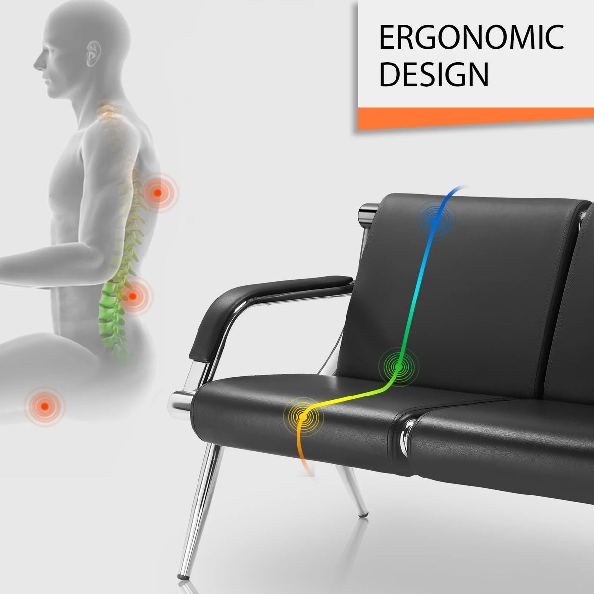 Orange 3-Seat Bench with Armrest E182110