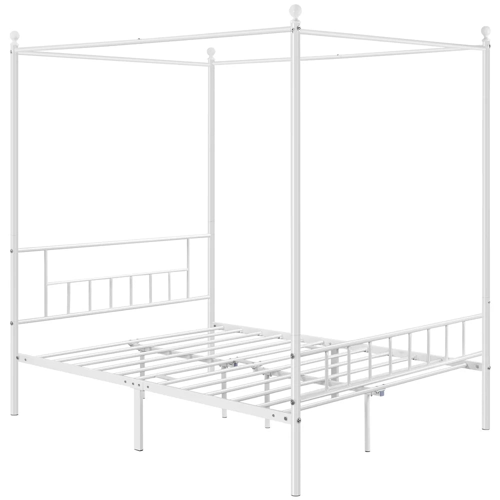 White Metal Canopy Bed Frame with Headboard and Footboard S153049