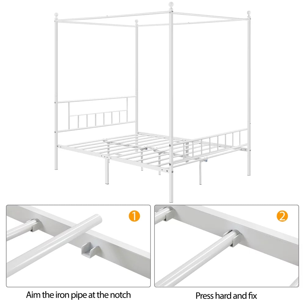 White Metal Canopy Bed Frame with Headboard and Footboard S153049