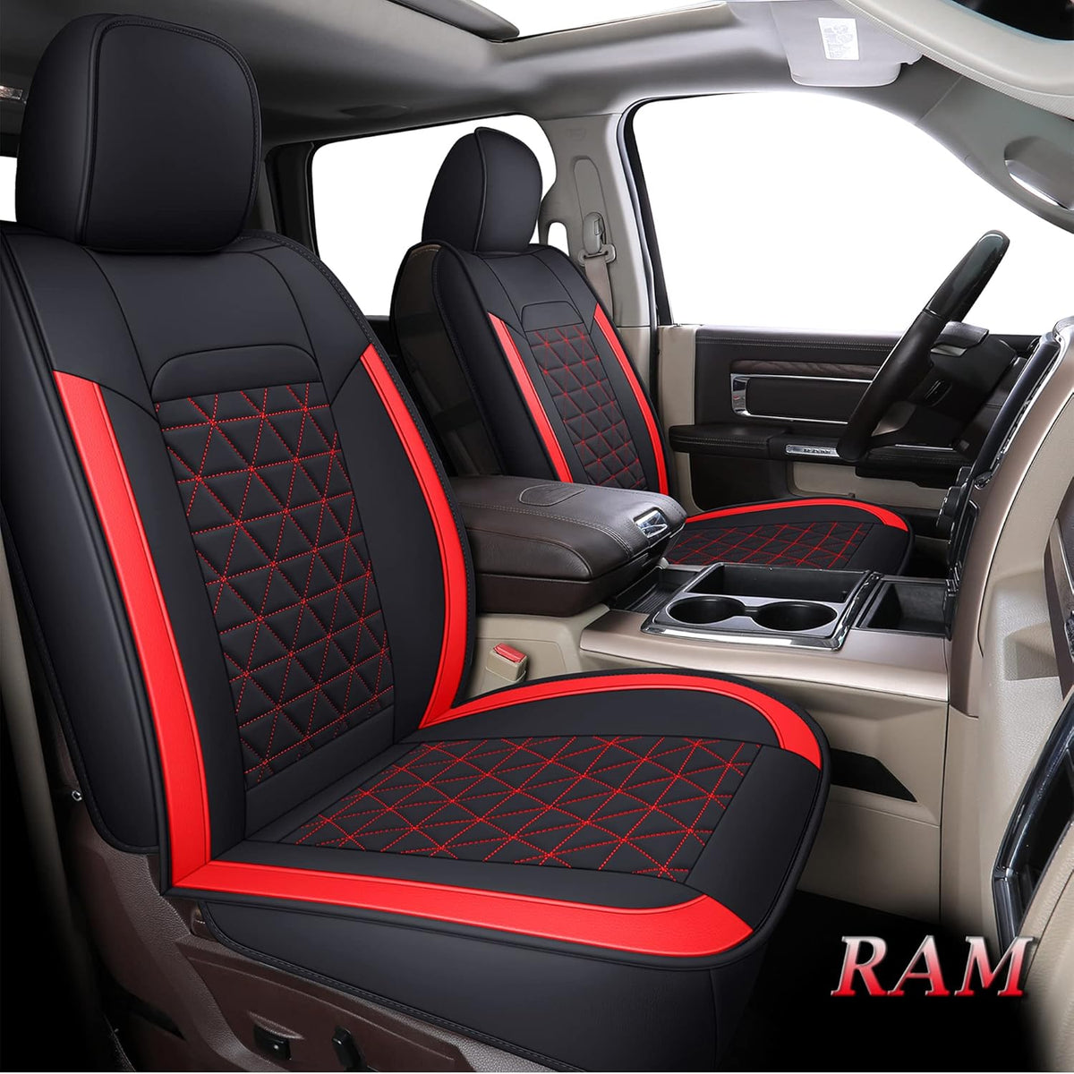 Black Waterproof Leather Car Seat Covers Full Set for Truck Pickup CrewCab with Curved Back Bench O677