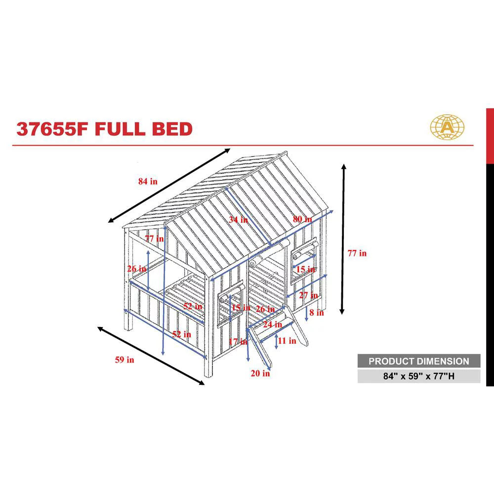 Wooden Frame Full Bed in Weathered White D81668