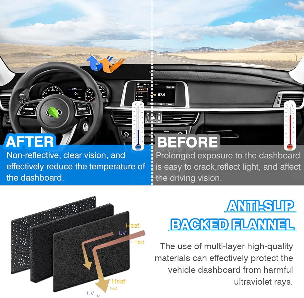 Suede Dash Cover for Kia Optima Dashboard Mat Non-Slip Carpet Odorless Sunshade Protector Pack of 2 Y63034