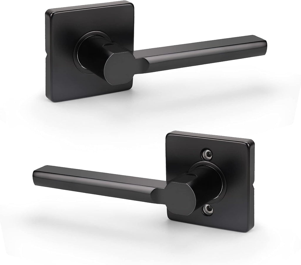 5 Pack Square Lever Handle for Closet Keyless Non-Locking Heavy Duty Interior Doors Passage Door Lever Black Finish Reversible Left or Right B849