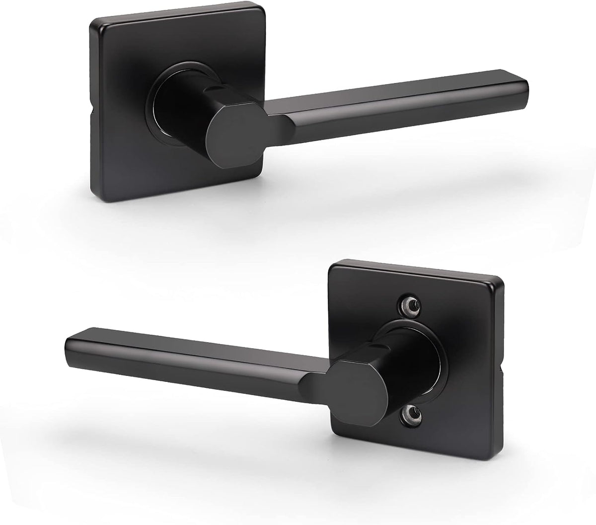 5 Pack Square Lever Handle for Closet Keyless Non-Locking Heavy Duty Interior Doors Passage Door Lever Black Finish Reversible Left or Right B849