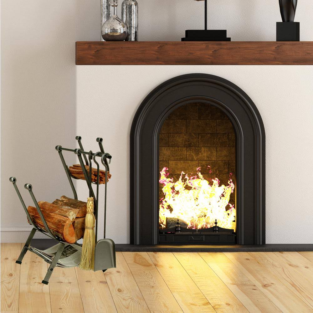 Hammered Steel Log Rack with Fireplace Tools D343289