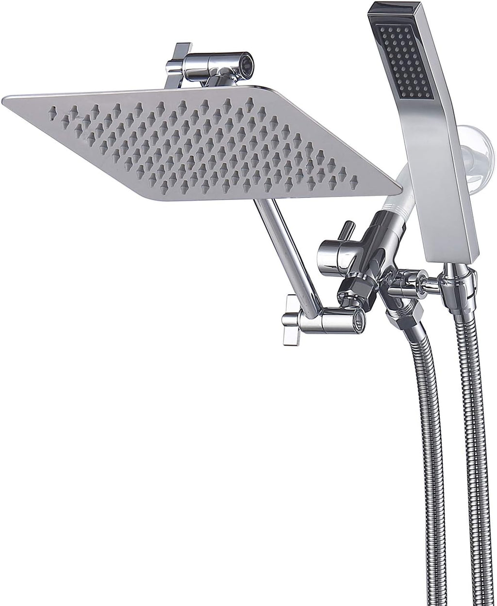 All Metal Dual Square Shower Head Combo with Handheld Shower Wand and 71" Extra Long Flexible Hose T715