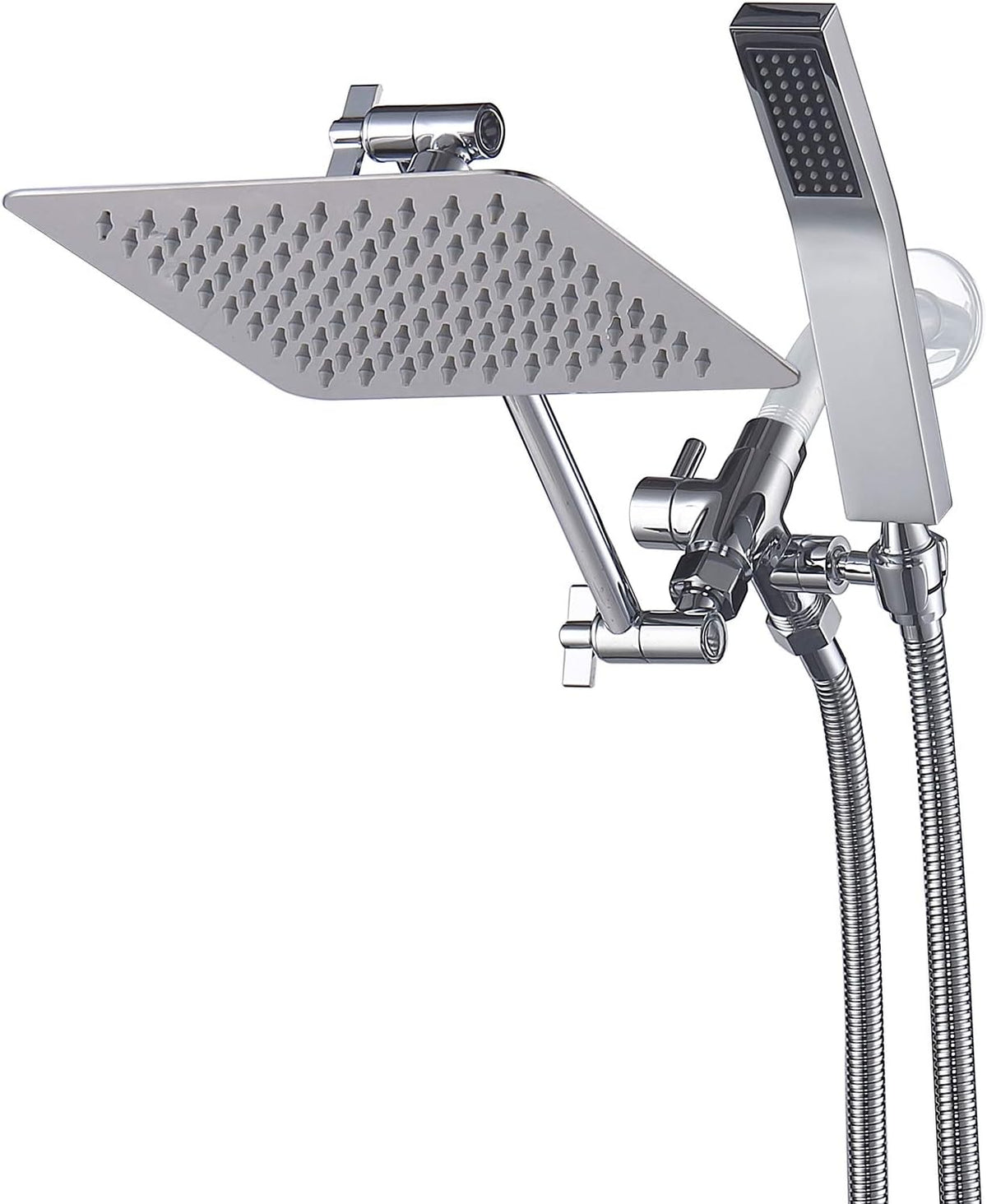 All Metal Dual Square Shower Head Combo with Handheld Shower Wand and 71" Extra Long Flexible Hose T715
