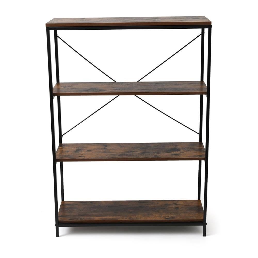 4-Tier Industrial Metal and Wood Bookcase H3136