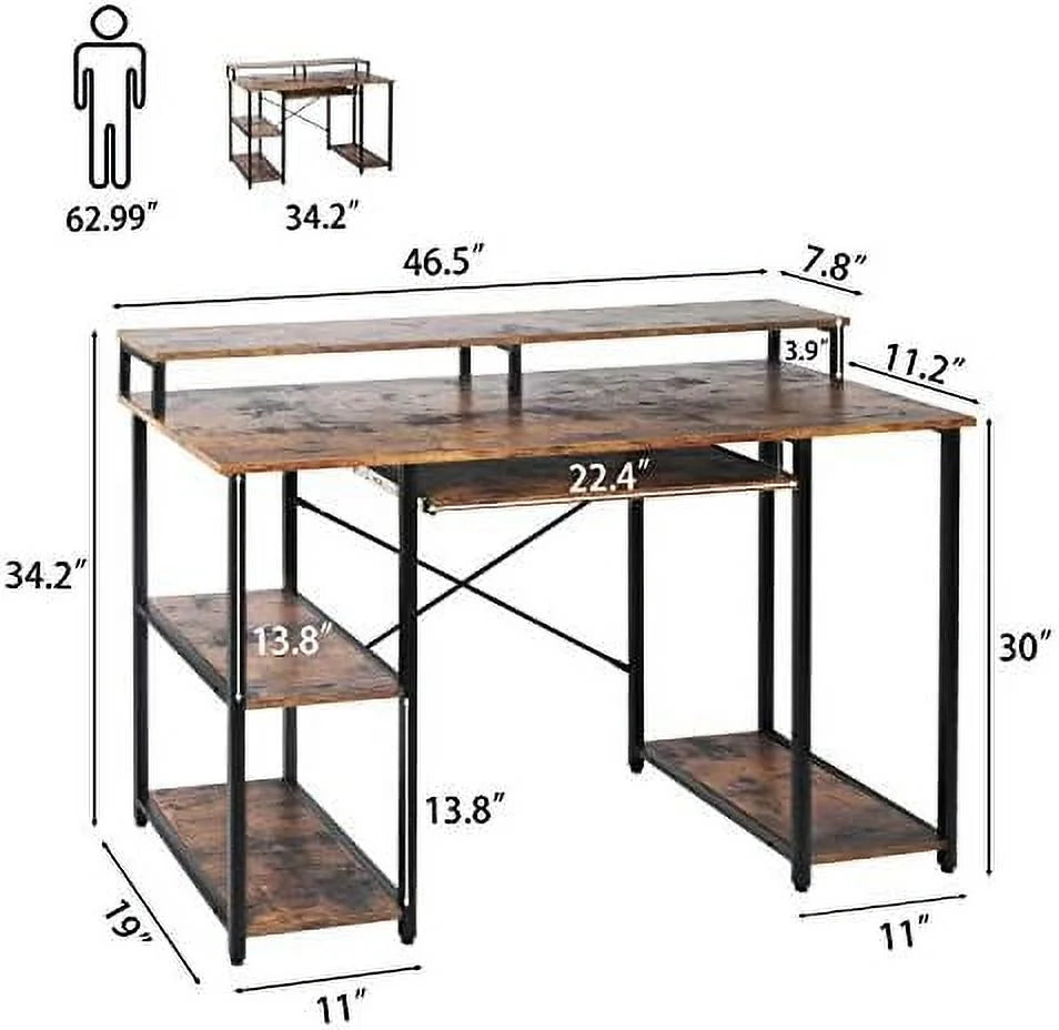 Computer Desk with Keyboard Tray, Hutch, Bookshelf, CPU Stand, Monitor Stand U7573