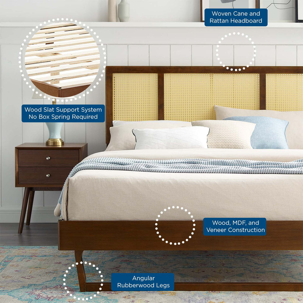 Walnut Cane and Wood King Platform Bed H168262