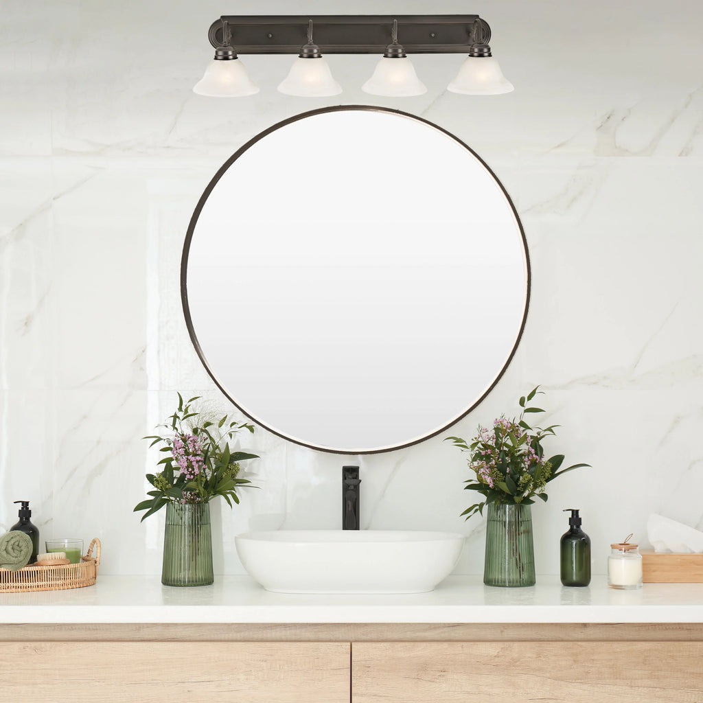 Oil Rubbed Bronze 4-Light Vanity Light with Frosted Glass C748471