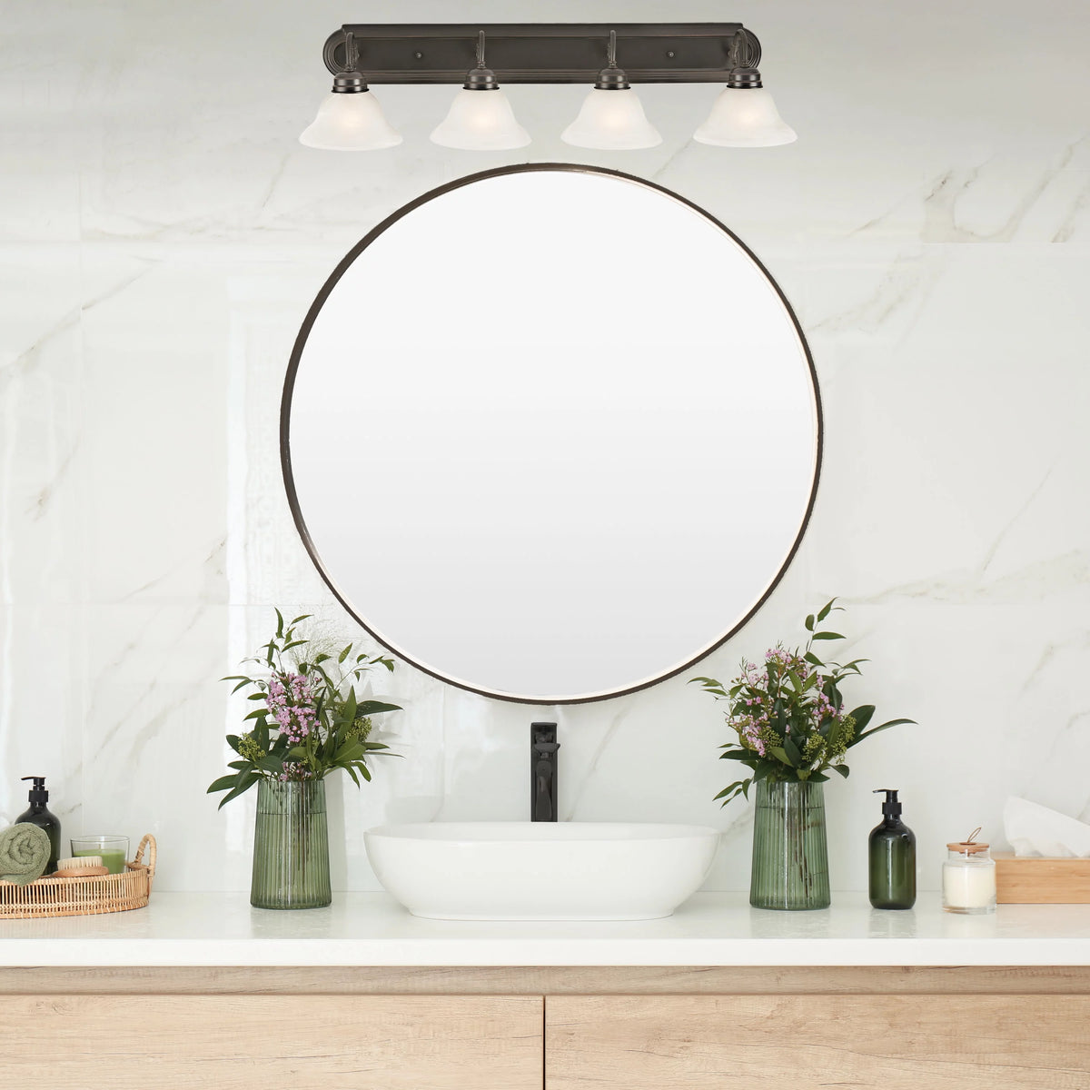 Oil Rubbed Bronze 4-Light Vanity Light with Frosted Glass C748471