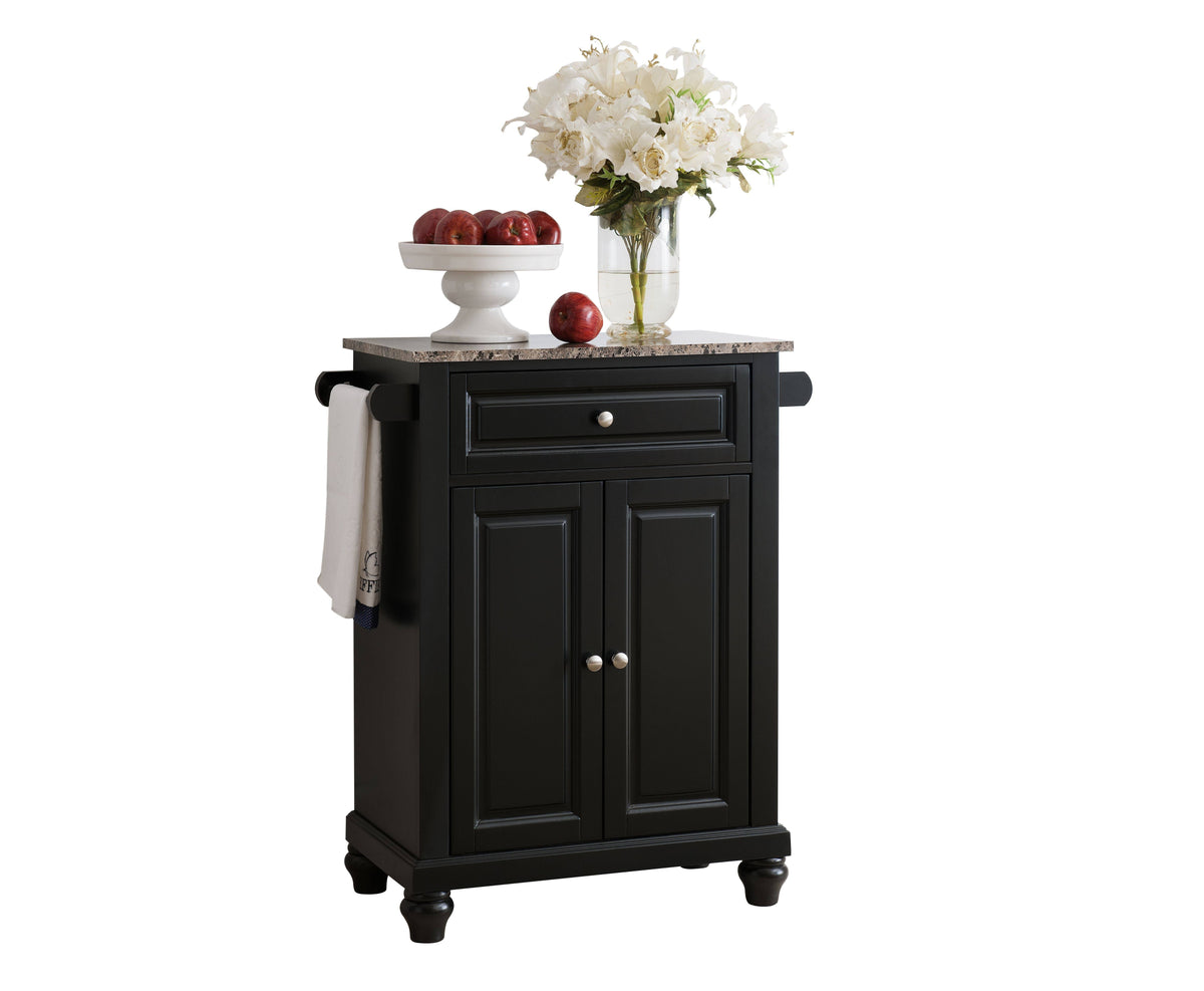 Black Kitchen Island Storage Cabinet with Marble Finish Top C436