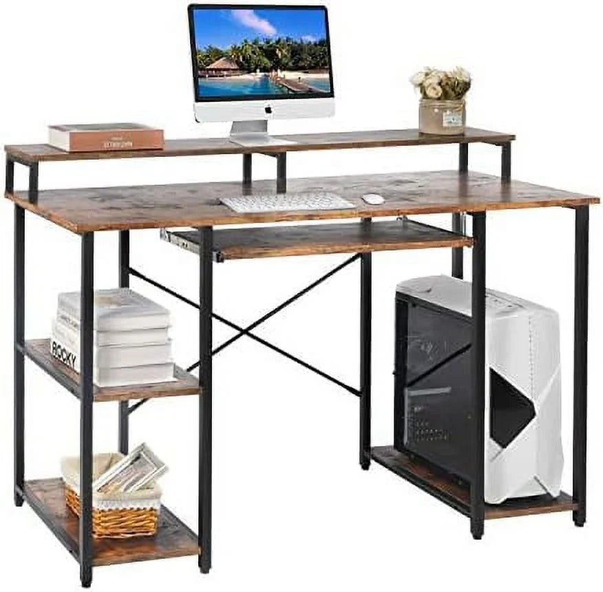 Computer Desk with Keyboard Tray, Hutch, Bookshelf, CPU Stand, Monitor Stand U7573