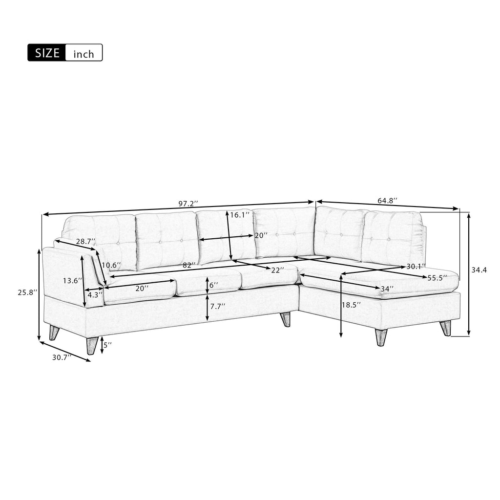 Beige Linen Fabric Sectional Sofa with Lumbar Pad M627