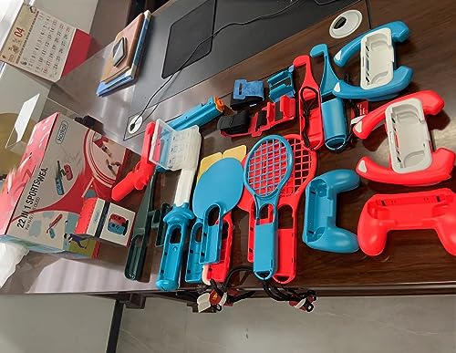 22 in 1 Switch Sports Accessories Kit with Charging Dock, Game Guns, Tennis Rackets, Golf Clubs, Wrist Bands & Leg Strap O87552