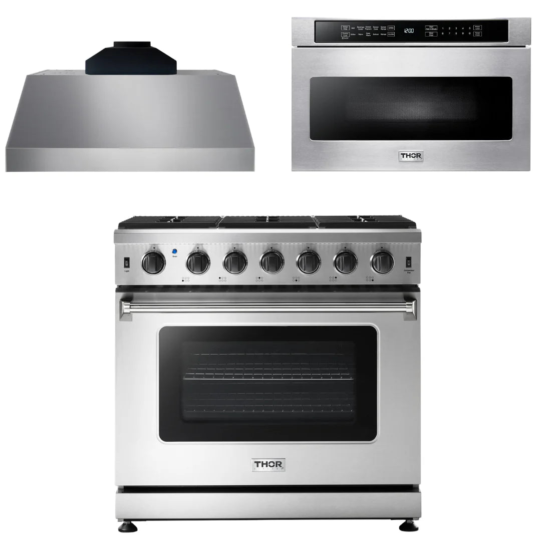 36 Propane Gas Range, Range Hood, Microwave L5204