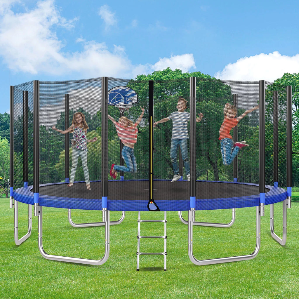 16FT Trampoline with Enclosure, Ladder, Basketball Hoop K508