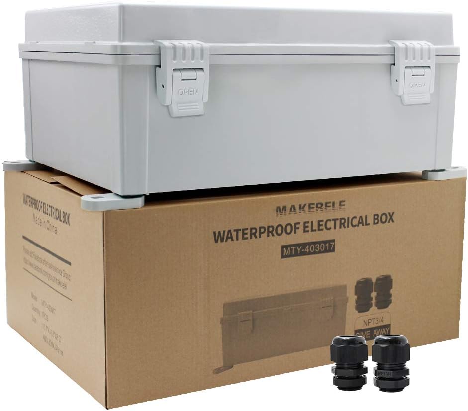 Outdoor Electrical Box Weatherproof Plastic Hinged Cover with 2 NPT 3/4” Glands C51023
