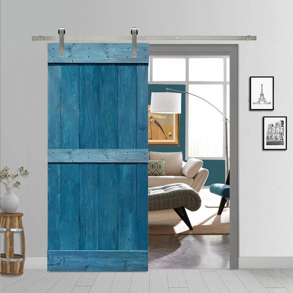 Stained Wooden Sliding Barn Door with Hardware Kit (Ocean Blue - 36 x 84) A1402