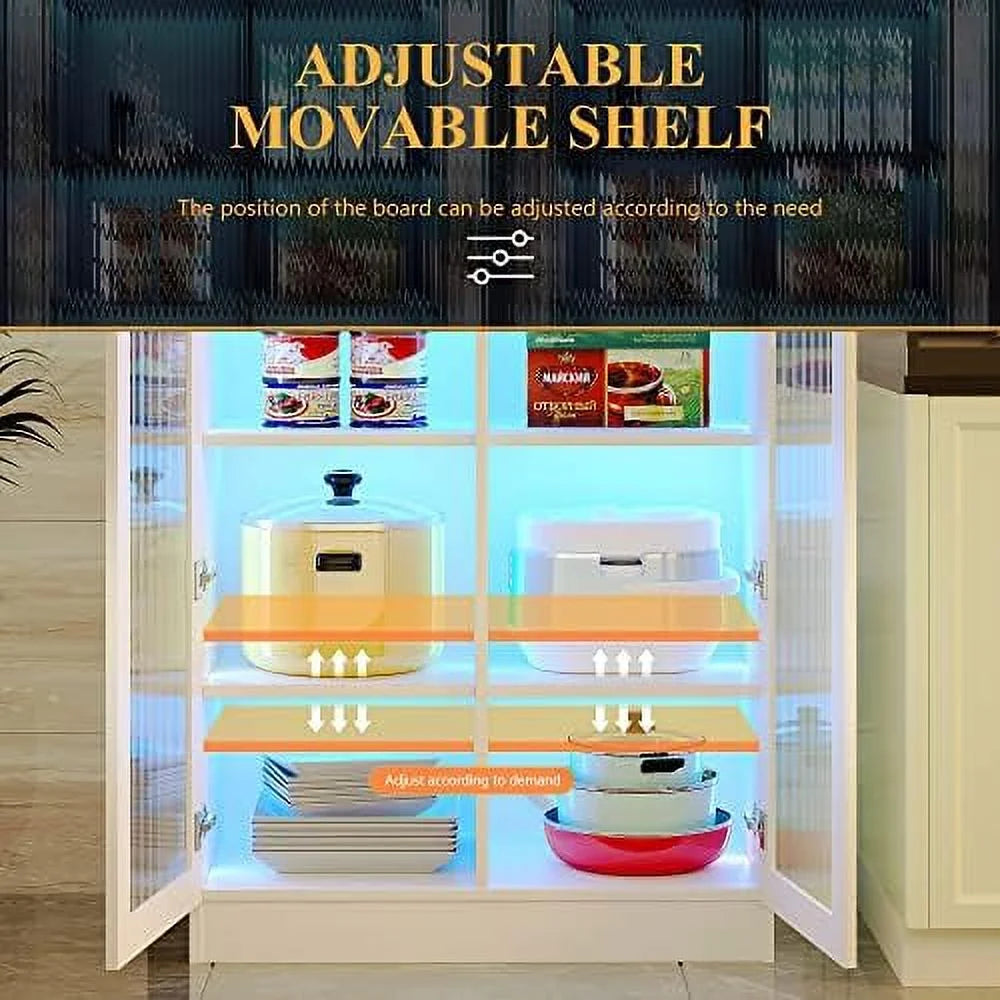 Tall Kitchen Pantry Cabinet with LED Light 5 Tier 2 Doors A71490