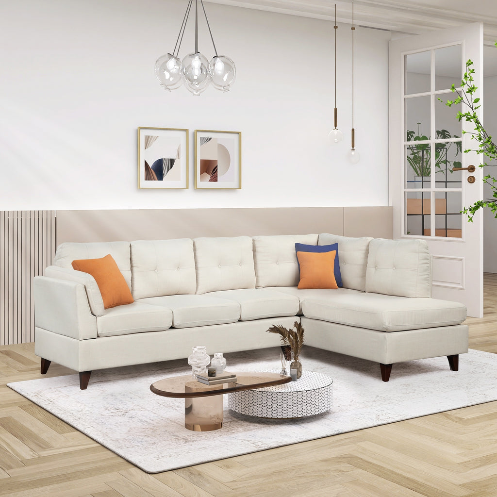 Beige Linen Fabric Sectional Sofa with Lumbar Pad M627