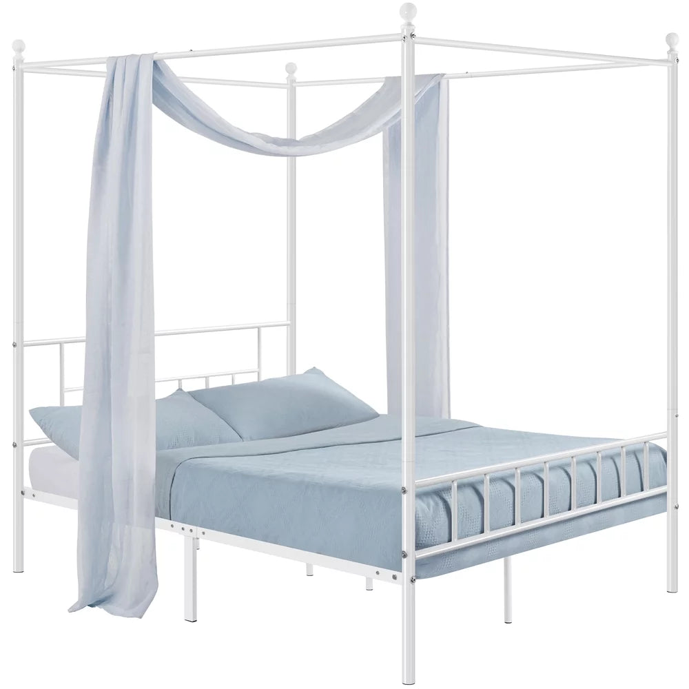 White Metal Canopy Bed Frame with Headboard and Footboard S153049