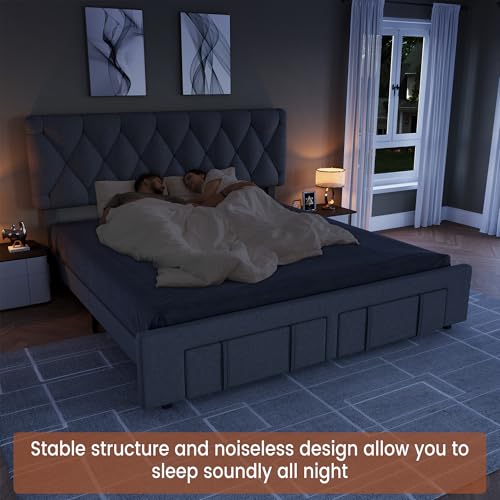 Queen Size Upholstered Platform Bed Frame with Storage Drawers L1826