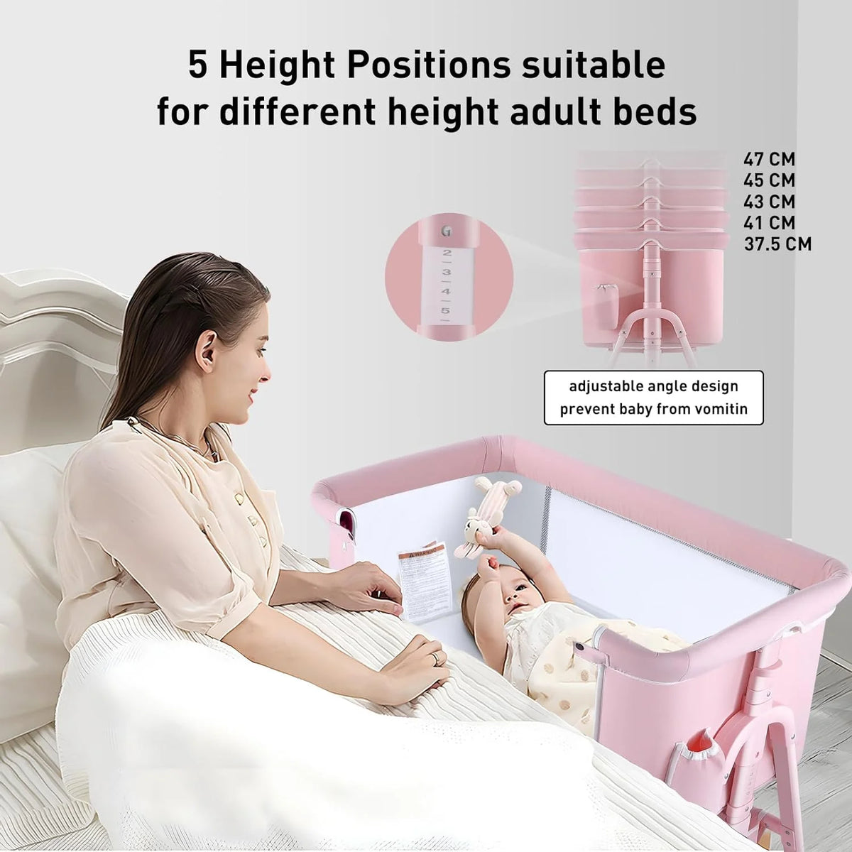 4 in 1 Pink Baby Bassinet with Wheels and Changing Station W62615